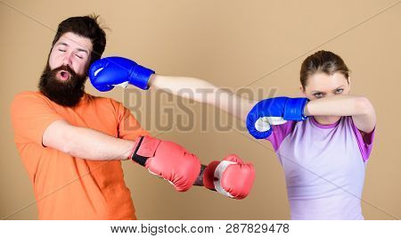 Amateur Boxing Club. Equal Possibilities. Strength And Power. Family Violence. Man And Woman In Boxi