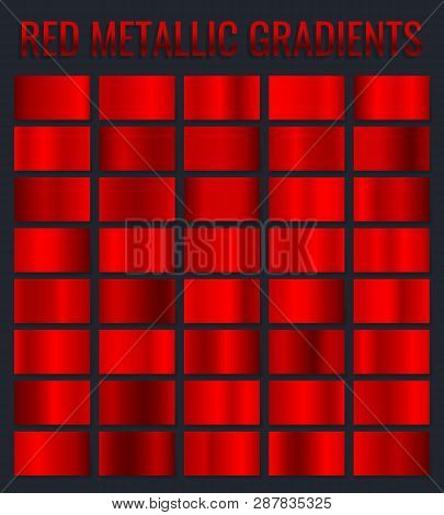 Collection Red Metallic Gradients, Chrome Christmas Gradient Set. Vector Illustration.