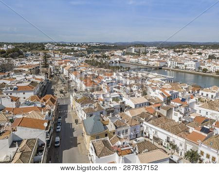 Aerial View Of Charming Tavira In Sunny Day, Algarve, Portugal