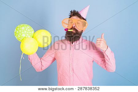 Entertainment Artist At Kids Party, International Children Day Celebration. Bearded Man With Huge Gl