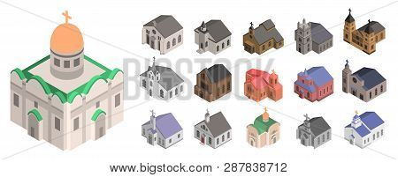 Church Icon Set. Isometric Set Of Church Icons For Web Design Isolated On White Background