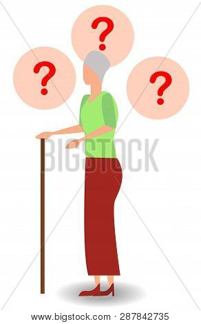 Asking Questions Elderly Woman Holding Walking Stick Isolated On White Background. Fanny Granny Hand