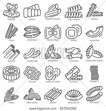 Pasta Icon Set. Outline Set Of Pasta Icons For Web Design Isolated On White Background
