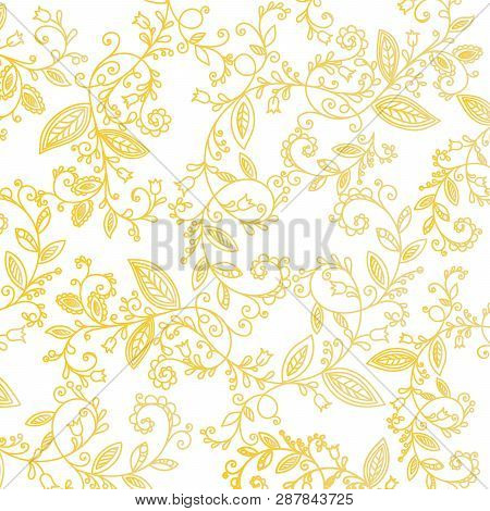 Abstract Seamless Hand Drawn Gold Pattern On White Background. Design Element For Background, Textil