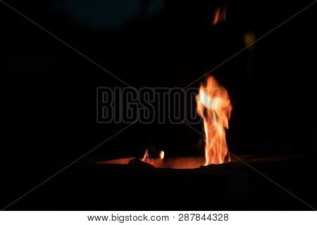 Vintage Look Coals And Fire. Blured Background Of Fire. Burning Coals