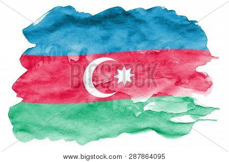 Azerbaijan Flag  Is Depicted In Liquid Watercolor Style Isolated On White Background