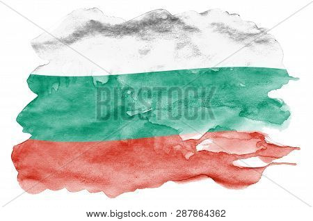 Bulgaria Flag  Is Depicted In Liquid Watercolor Style Isolated On White Background