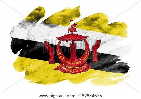 Brunei Darussalam Flag  Is Depicted In Liquid Watercolor Style Isolated On White Background