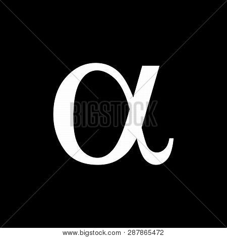 Lowercase Alpha Icon Illustration. White Letter On Dark Background.