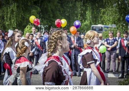 Russia, Bor, May 2016 . Graduates Of Schools At The Festive Procession.
