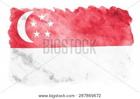 Singapore Flag  Is Depicted In Liquid Watercolor Style Isolated On White Background