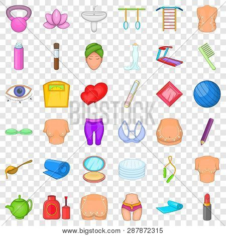 Beauty Icons Set. Cartoon Style Of 36 Bauty Vector Icons For Web For Any Design
