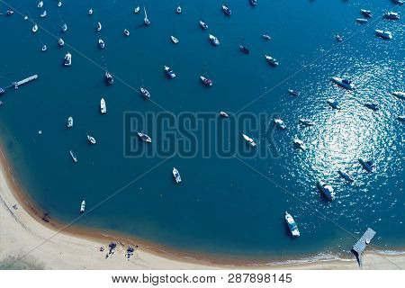 Ilhabela, Sao Paulo, Brazil: Aerial View Of A Blue Sea And Clear Weather. Fantastic Landscape. Great