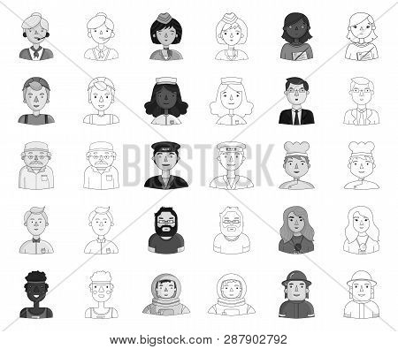 People Of Different Professions Monochrome, Outline Icons In Set Collection For Design. Worker And S