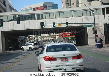 2/25/2017 Las Vegas, Nevada: Self Driving or Driver less Car carries people to various locations. 