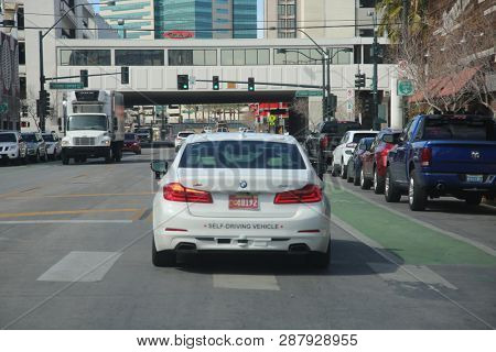 2/25/2017 Las Vegas, Nevada: Self Driving or Driver less Car carries people to various locations. 