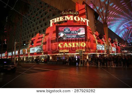 2/25/2019 Las Vegas, Nevada: Freemont Street Experience, including Neon Signs, Casinos, Zip Lines, Gambling, Slot Machines, Card Games, Tourist, Entertainers, and more. Las Vegas Nevada Night Life. 