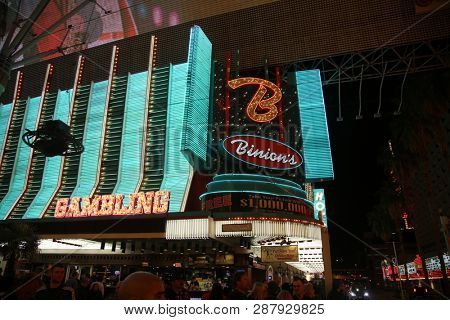 2/25/2019 Las Vegas, Nevada: Freemont Street Experience, including Neon Signs, Casinos, Zip Lines, Gambling, Slot Machines, Card Games, Tourist, Entertainers, and more. Las Vegas Nevada Night Life. 


