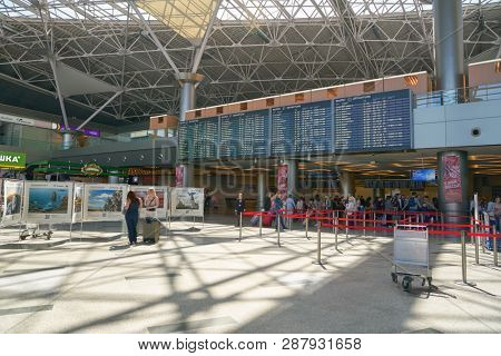 MOSCOW, RUSSIA - CIRCA MAY, 2018: interior shot of Vnukovo International Airport.