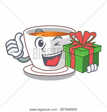 With Gift Cup Mint Tea Isolated With Character