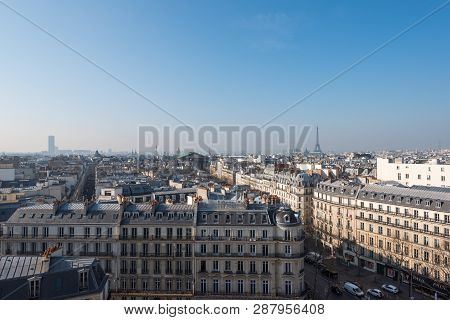 Paris, France - March 15, 2016: Cityscape Skyline Aerial View On A Clear Day From The Printemps Mall