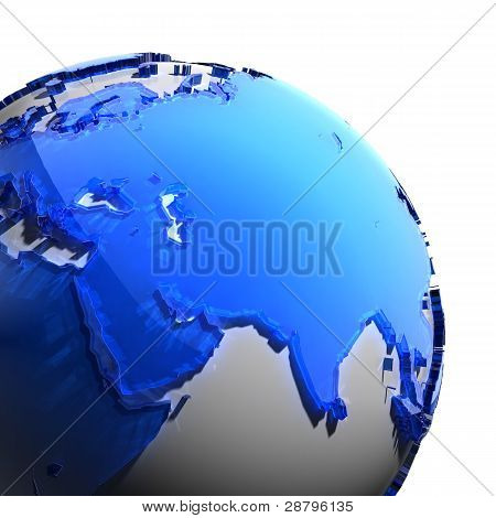 A Fragment Of The Earth With Continents Of Blue Glass