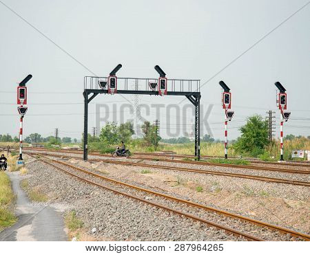 The Railway Signalling Poles And Light Signalling