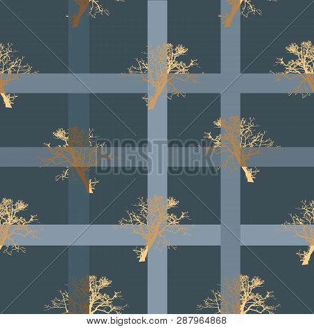 Vector Illustration Of Stylized Plants And Plaids. This Colourful, Stylish Seamless Repeat Pattern I