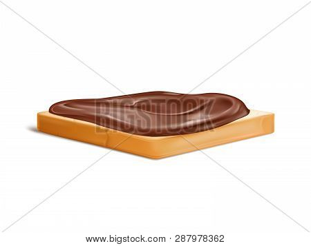 Slice Of Wheat Bread With Chocolate Cream Or Nougat Spread 3d Realistic Vector Isolated On White Bac
