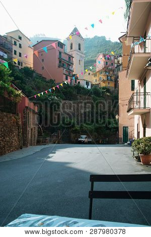 Manarola, Italy, La Spezia Province, Liguria Regione, 07 August, 2018: Colored Houses On The Streets