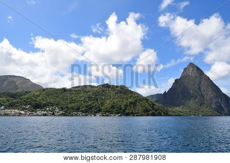 Scenic View Of The Piton Mountain Range In Saint Lucia