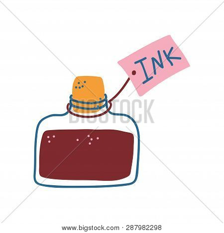 Inkpot, Retro Stationery, Ink Bottle Vector Illustration