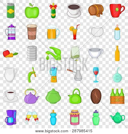 Food And Drink Icons Set. Cartoon Style Of 36 Food And Drink Vector Icons For Web For Any Design