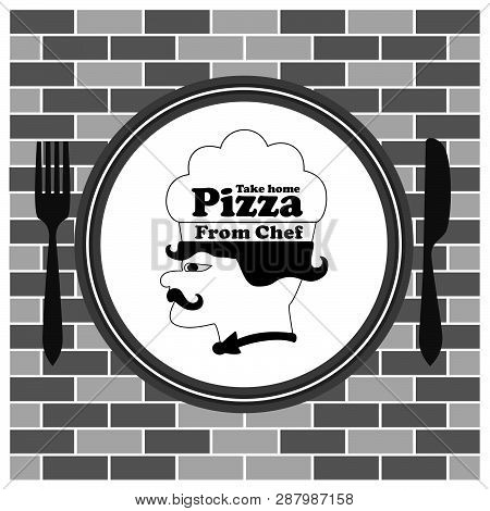 Vector Illustration Of Chef Wit Text Take Home Pizza From Chef.