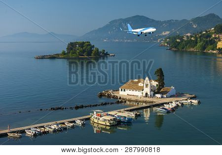 Corfu Greece Vlachernon Vlacherna Church Kanoni Island Traveling Sea Boats
