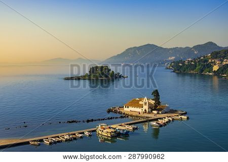 Corfu Greece Vlachernon Vlacherna Church Kanoni Island Traveling Sea Boats