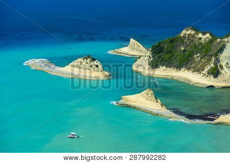 White Cliffs  And Turquoise Seas Around The Northern Coast Of Corfu