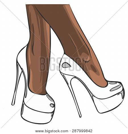 White Shoes With Heels With The Legs Of A Woman