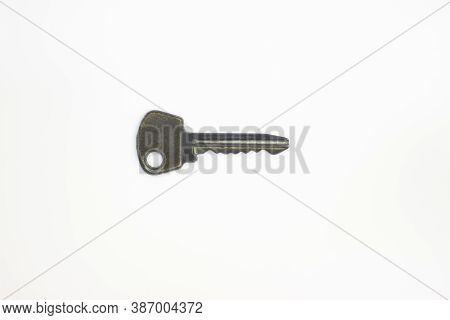 Old Key Isolated. Keys On Table. Ancient Keys, Used For Long Time. Vintage Key On White Background.