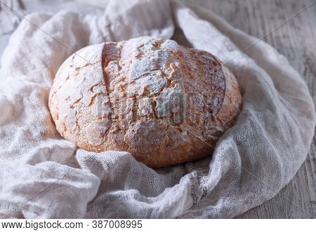 Fresh Homemade Bread On A Gray Background. Crisp. French Bread. Bread At Leaven. Unleavened Bread