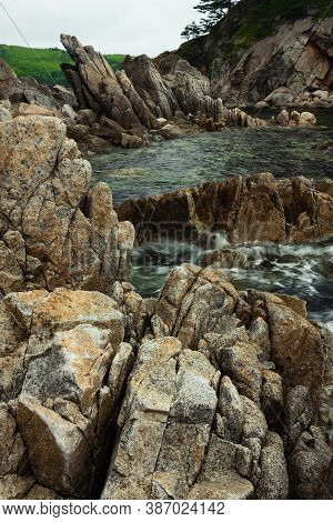 Rock And The Sea, The Rocky Coastline, The Bay Telyakovsky Primorsky Krai, Russia.