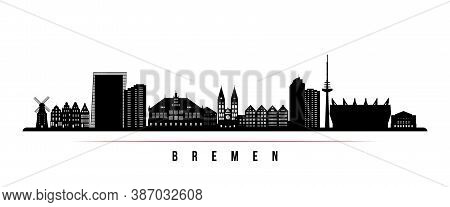 Bremen Skyline Horizontal Banner. Black And White Silhouette Of Bremen City, Germany. Vector Templat