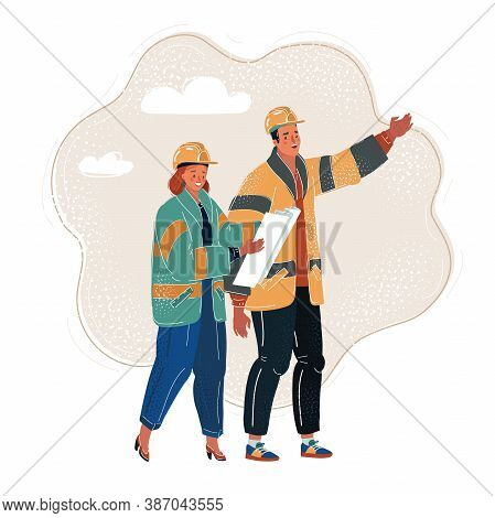 Vector Illustration Of Construction And Civil Engineering Industry Characters Construction Workers. 