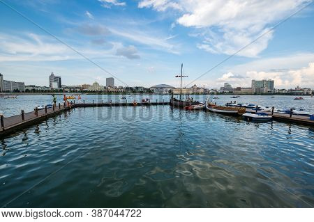Kazan, Russia - July 15, 2018: View Of The Lake Nizhny Kaban In The Historical Center Of Kazan, Capi