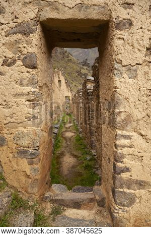 Ollantaytambo Archaeological Site, Pinkuylluna Ruins And Constructions Of Ancient Incas, Near The Vi