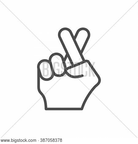 Crossed Fingers Line Outline Icon Isolated On White. Vector Illustration