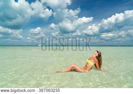 Beautiful Woman at the beach in Poda island  Thailand