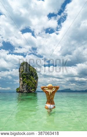 Beautiful Woman at the beach in Poda island  Thailand
