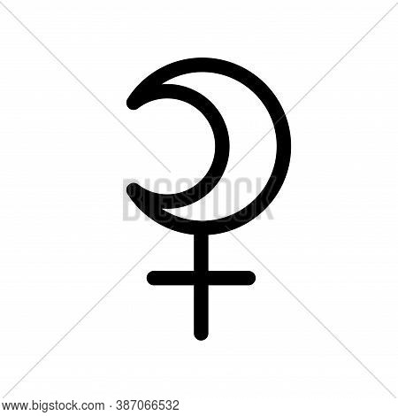 Selena Planet Symbol. Vector Sign. Astrological Calendar. Zodiacal Black And White Horoscope. Outlin