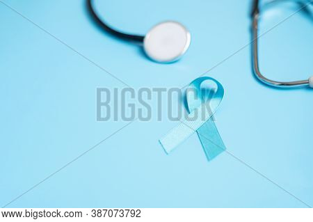 November Prostate Cancer Awareness, Light Blue Ribbon With Stethoscope  For Supporting People Living